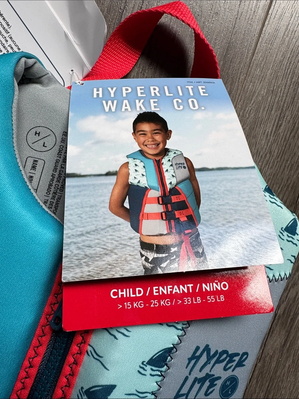 Hyperlite Child Life Vest - Kids Blue & Teal Life Jacket with Orange Accents
